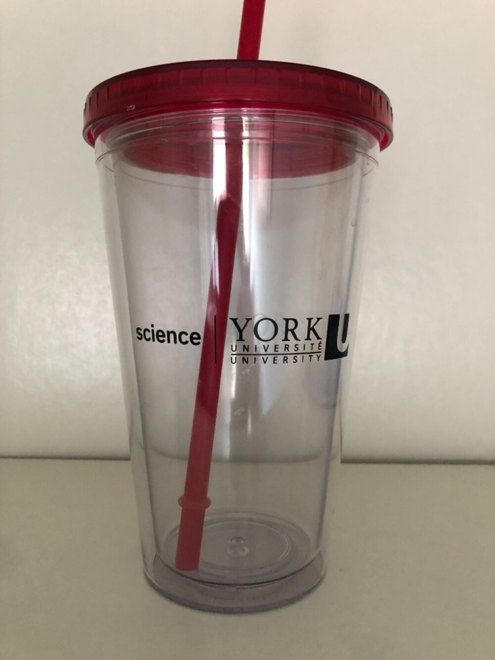 York University Science Clear Tumbler with Red Lid & Straw